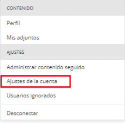 Ajustes de la cuenta